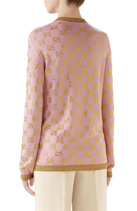 gucci gg crystal-embellished pink wool sweater|GUCCI Cropped crystal.